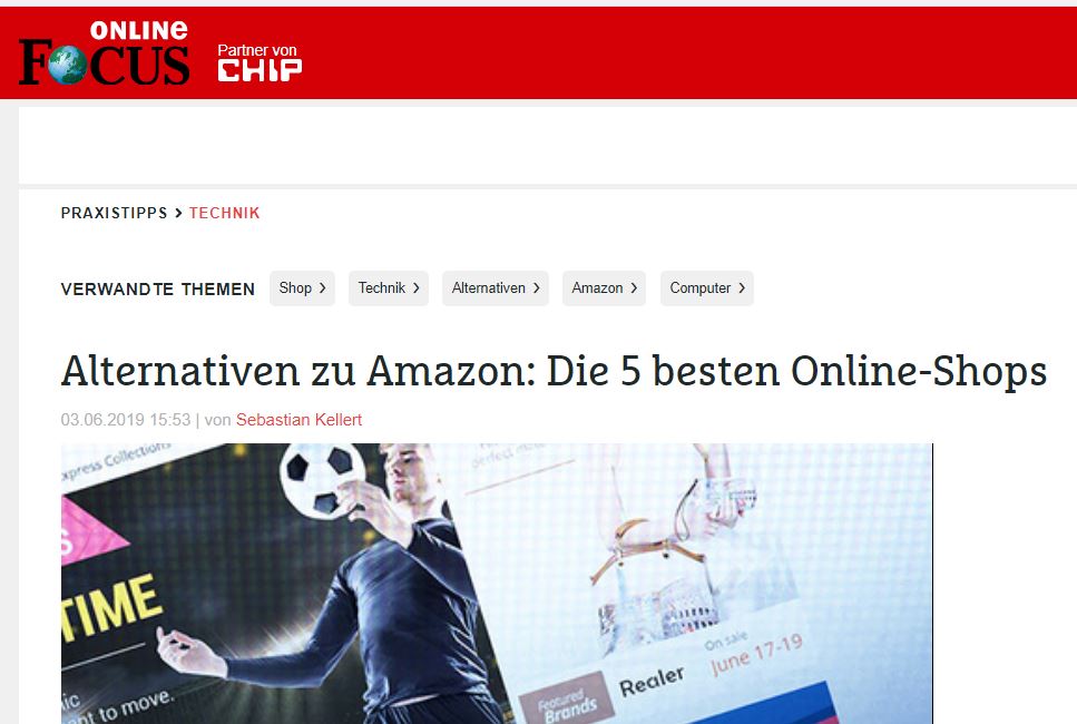 Kivanta im FOCUS: "Alternativen zu Amazon: Die 5 besten Online-Shops"