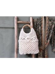 Tasche aus Baumwolle mit Rattan-Griffen