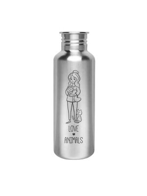 Kivanta 750 ml Edelstahl Trinkflasche (ohne Deckel) | LOVE ANIMALS (Katze)