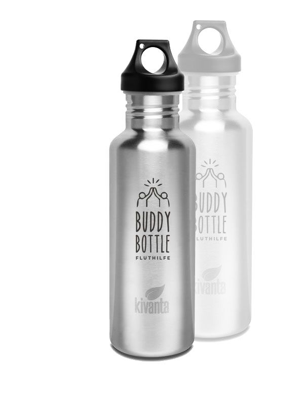 Kivanta 750 ml Edelstahl Trinkflasche Buddy Bottle Fluthilfe Aktionsflasche inkl. Loop-Cap
