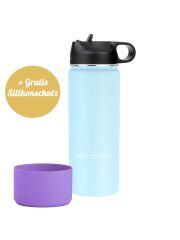 LunchBuddy 530 ml Wide &quot;Kids M&quot; Isolierflasche mit Tube-Deckel + Silikonschutz - Gletscherblau