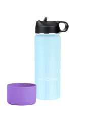 LunchBuddy 530 ml Wide "Kids M" Isolierflasche mit Tube-Deckel + Silikonschutz - Gletscherblau