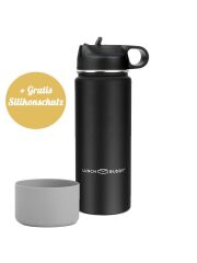 LunchBuddy 530 ml Wide &quot;Kids M&quot; Isolierflasche mit Tube-Deckel + Silikonschutz - Schwarz