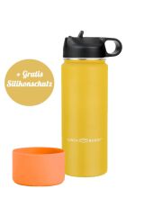 LunchBuddy 530 ml Wide &quot;Kids M&quot; Isolierflasche mit Tube-Deckel + Silikonschutz - Sonnengelb