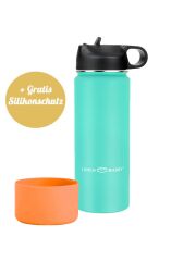 LunchBuddy 530 ml Wide &quot;Kids M&quot; Isolierflasche mit Tube-Deckel + Silikonschutz - Mint