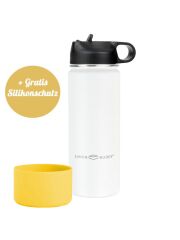 LunchBuddy 530 ml Wide "Kids M" Isolierflasche mit Tube-Deckel + Silikonschutz - Frostweiss