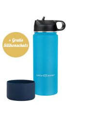 LunchBuddy 530 ml Wide "Kids M" Isolierflasche mit Tube-Deckel + Silikonschutz - Ozeanblau