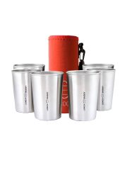 LunchBuddy Edelstahl Becher 300 ml 6er Set + GRATIS Transporttasche in rot