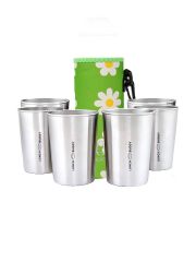 LunchBuddy Edelstahl Becher 300 ml 6er Set + GRATIS Transporttasche in Daisy