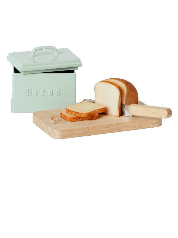 Maileg Brot mit Brotkasten und Schneidebrett für Mäuse und Teddys