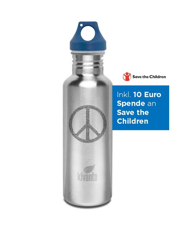 Kivanta 750 ml Edelstahl Trinkflasche WORLD PEACE inkl. 10 &euro; Spende