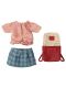 Maileg Big Sister / Big Brother Dreiradmaus mit Pullover, Rock und Rucksack (rot)