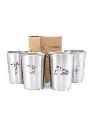 LunchBuddy Edelstahl Becher 300 ml 4er Set - Baustelle...