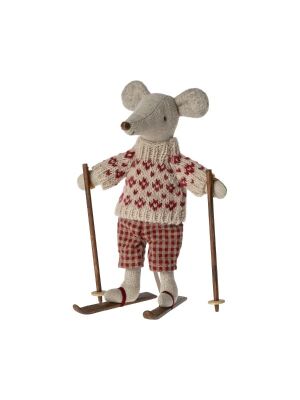 Maileg Mum & Dad Mouse - Maus mit Ski (rot)