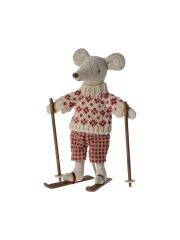 Maileg Mum &amp; Dad Mouse - Maus mit Ski (rot)