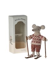 Maileg Mum & Dad Mouse - Maus mit Ski (rot)
