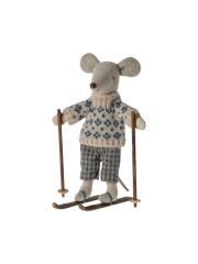 Maileg Mum &amp; Dad Mouse - Maus mit Ski (blau)