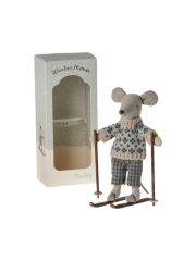 Maileg Mum &amp; Dad Mouse - Maus mit Ski (blau)