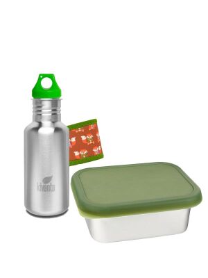 Kivanta Flasche (500 ml) mit Sleeve + LunchBox "Fuchs" / 4-teilig