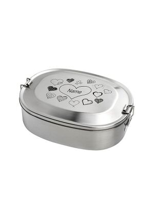 Kivanta Brotdose XL aus Edelstahl | Herzen + extra neutraler Deckel (personalisiert)