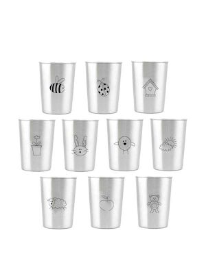 LunchBuddy Edelstahl Becher 300 ml 10er Set - Doodle 2