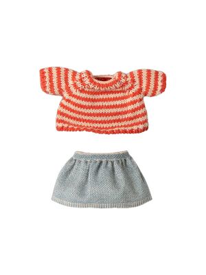 Maileg Big Sister / Big Brother Mouse - Strickpullover und Rock (rot geringelt)