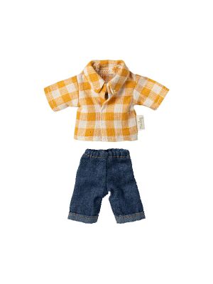 Maileg Mum & Dad Mouse - gelb kariertes Hemd + Jeans für Vater & Opa Maus