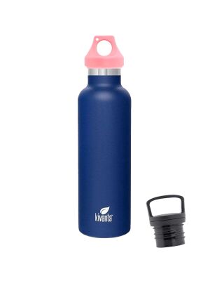 Kivanta 700 ml Isolierflasche (blau) inkl. Loop Verschluss (rosa) + GRATIS Infuser Cap