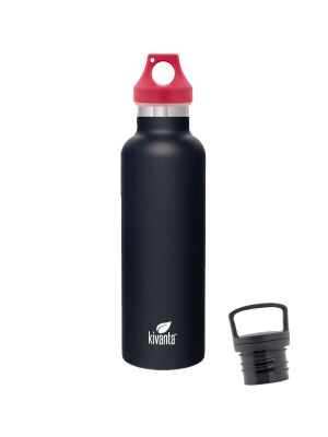 Kivanta 700 ml Isolierflasche (schwarz) inkl. Loop Verschluss (rot) + GRATIS Infuser Cap 