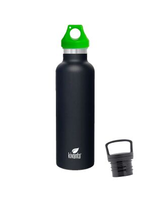 Kivanta 700 ml Isolierflasche (schwarz) inkl. Loop Verschluss (grün) + GRATIS Infuser Cap 