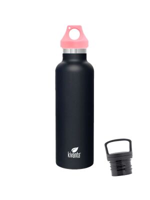 Kivanta 700 ml Isolierflasche (schwarz) inkl. Loop Verschluss (rosa) + GRATIS Infuser Cap