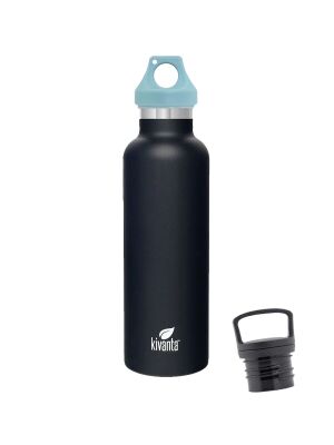 Kivanta 700 ml Isolierflasche (schwarz) inkl. Loop Verschluss (sky blue) + GRATIS Infuser Cap 