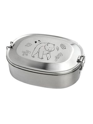 Kivanta Brotdose XL aus Edelstahl | LOVE WOOD "Bär" + extra neutraler Deckel (personalisierbar)