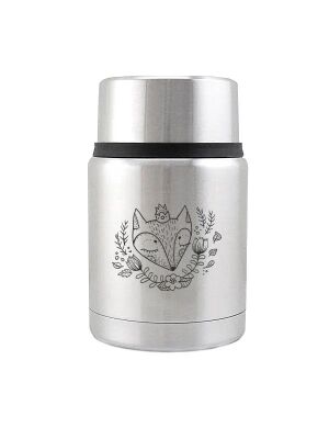 Kivanta Edelstahl Isolierbehälter 450 ml mit Becher | LOVE WOOD "Fuchs / royal"
