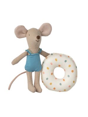Maileg Little Sister / Little Brother Mouse - Strandmaus mit Schwimmreif (blau)