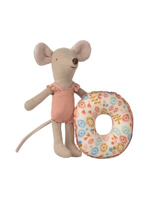 Maileg Little Sister / Little Brother Mouse - Strandmaus mit Schwimmreif (rosa)
