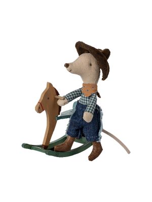 Maileg Little Sister / Little Brother Mouse - Cowboy mit Schaukelpferd