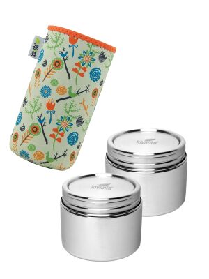 Kivanta Behälter - M / 2er Set mit Isolierhülle (Retro Flowers)