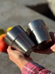 Doppelwandiger Edelstahlbecher / stapelbar - Gravurmotiv "Herzen"
