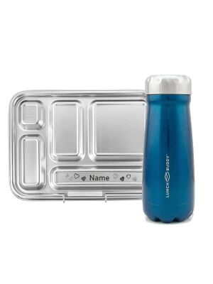 LunchBuddy Lunchbox "Bento Five" (blau) mit Personalisierung & Flasche gratis - Herzen