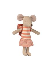 Maileg Big Sister / Big Brother Mouse - Rock, T-Shirt und Rucksack (koralle)
