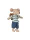 Maileg Big Sister / Big Brother Mouse - Hose, T-Shirt und Rucksack (blau / breite Streifen)