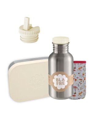 Blafre Brotdose & Trinkflasche (500 ml) mit Isolierhülle / beige