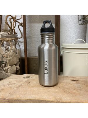 Kivanta 500 ml Edelstahlflasche mit Loop (schwarz) & Namensgravur: Lukas