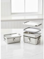 LunchBuddy Doppeldecker &amp; Bento Twin &ndash; Sparset mit 2 Edelstahl-Lunchboxen, auslaufsicher