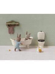 Maileg Hase (Gr&ouml;&szlig;e Micro / 14 cm) - Kaninchen im Strickanzug (blau) mit Ball