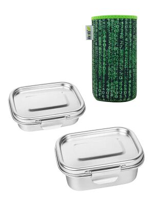 LunchBuddy Edelstahl-Lunchbox "Airtight" Set | Nr. 01 & 02 mit Isolierhülle "Matrix"
