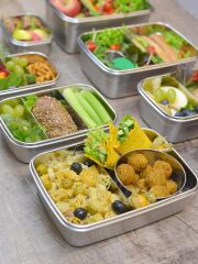 LunchBuddy Edelstahl-Lunchbox "Airtight" Set | Nr. 01 &amp; 02 mit Isolierh&uuml;lle "Retro Leaf"