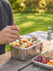 LunchBuddy Doppeldecker Edelstahl-Lunchbox mit Wunschgravur &ndash; auslaufsicher mit 2 Ebenen