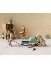Maileg Bollerwagen f&uuml;r Teddy Baby, M&auml;use- &amp; Hasenkinder (blau mit Tupfen)